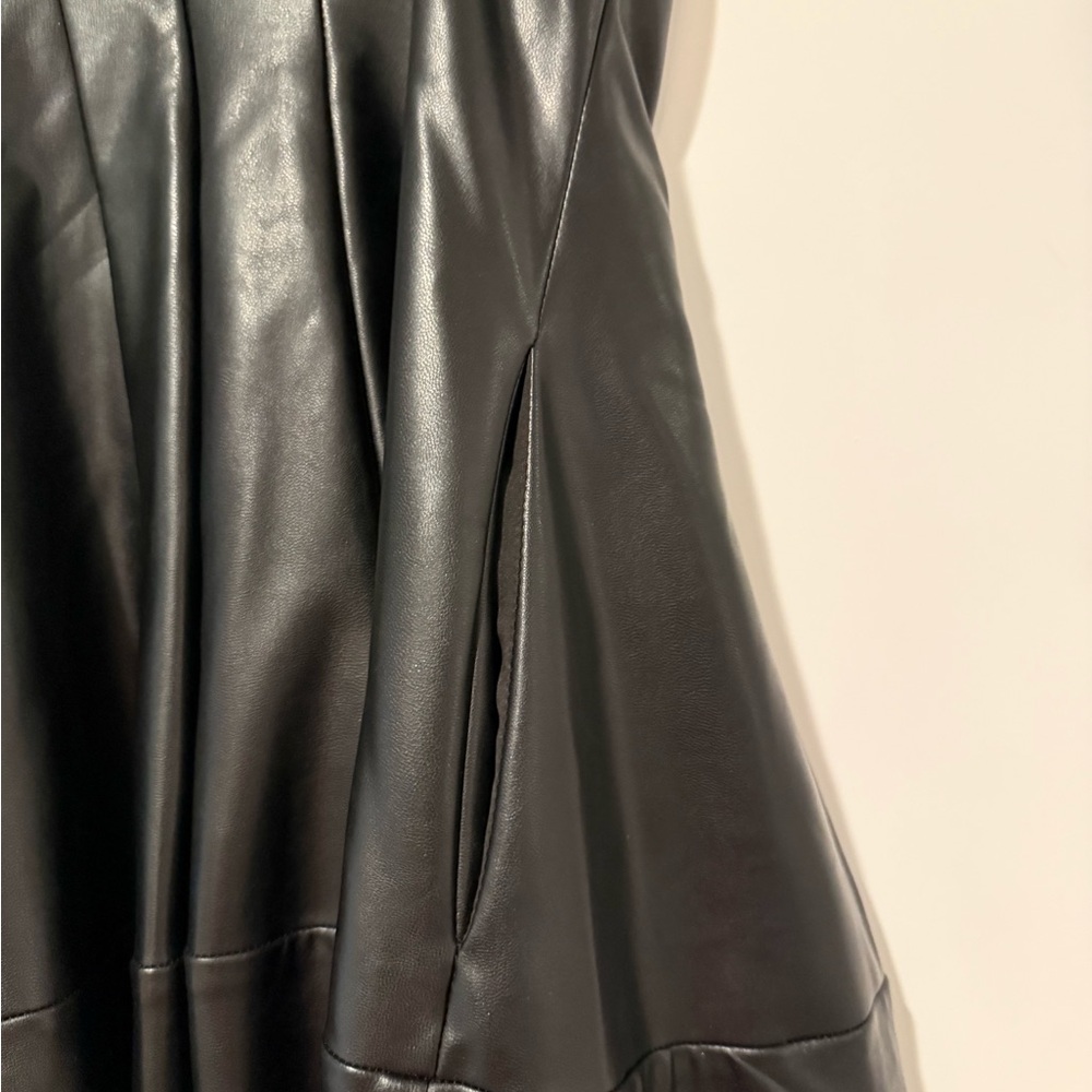 Shoshanna Celia Midnight Black Faux Leather Midi Dress size 6 NWT - Picture 7 of 11